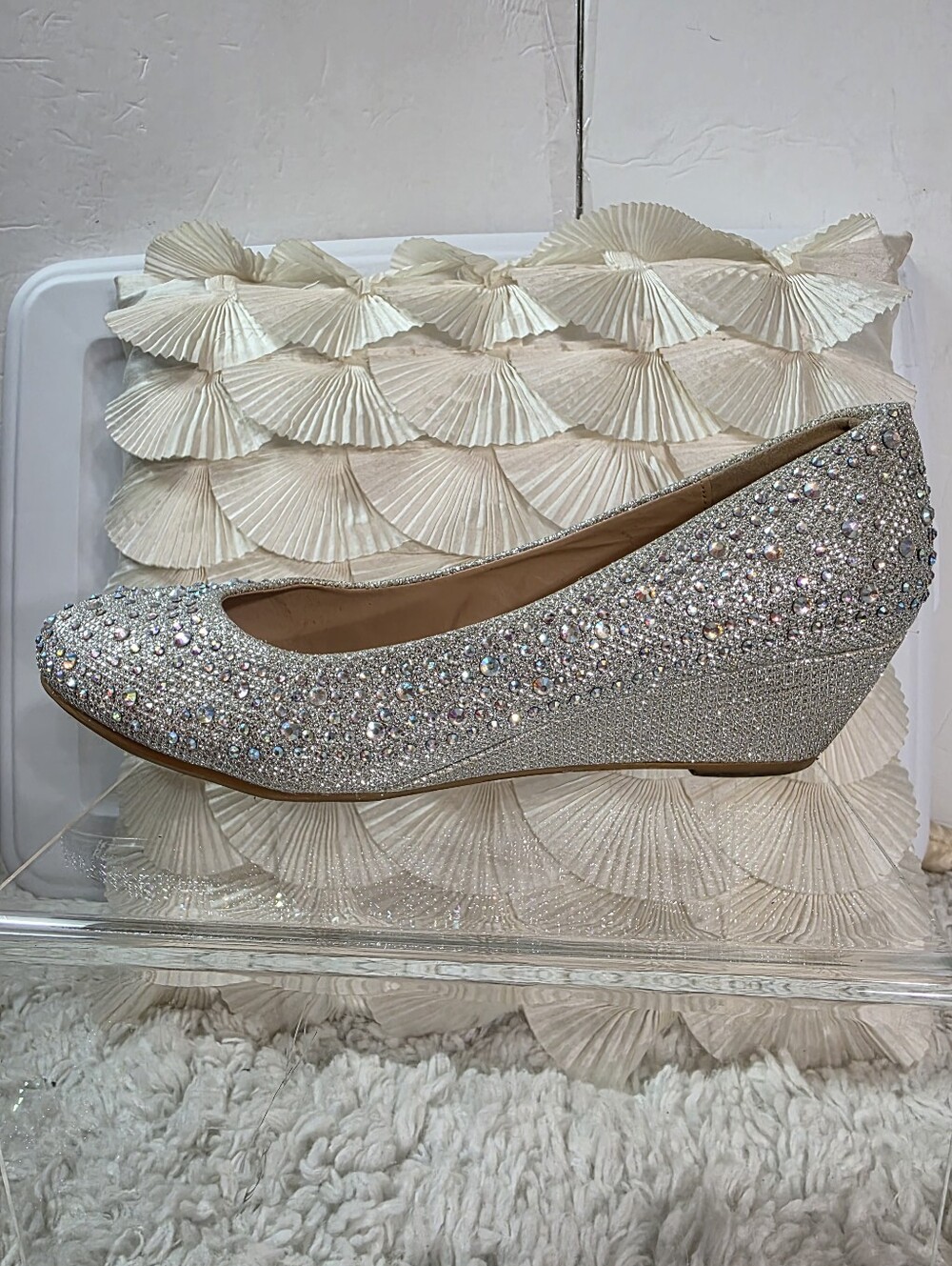 Forever Sparkle Crystal Wedge Pumps Ivory/Champagne